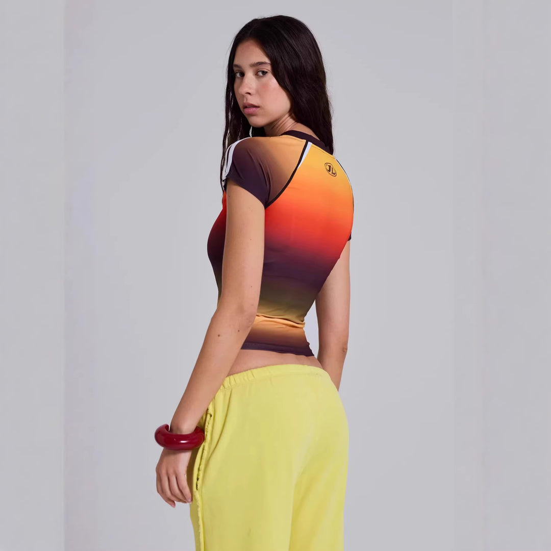 Women's Sports Top with Short Sleeve and Gradient StylebySassy