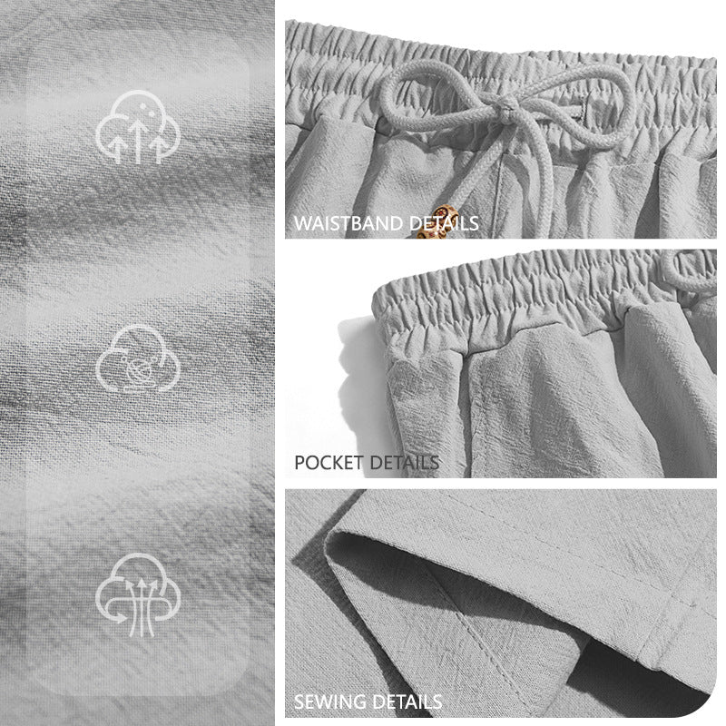 Men's lightweight beach Bermuda shorts made of linen blend with elastic waistband, drawstring and decorative button placket StylebySassy