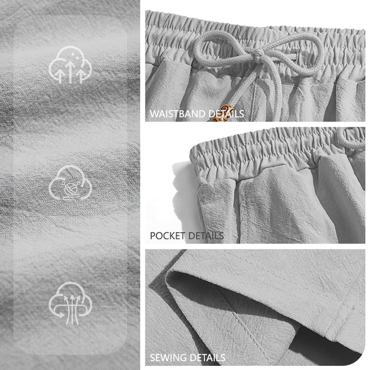 Men's lightweight beach Bermuda shorts made of linen blend with elastic waistband, drawstring and decorative button placket StylebySassy