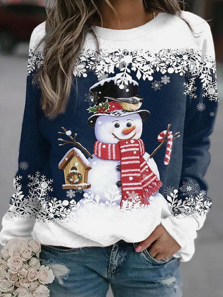 Women's Christmas Sweatshirt with Snowman Design and Round Neckline StylebySassy