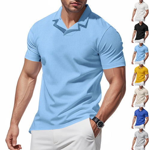 Men's structured short-sleeve polo with open V-neck and close-fitting cut StylebySassy