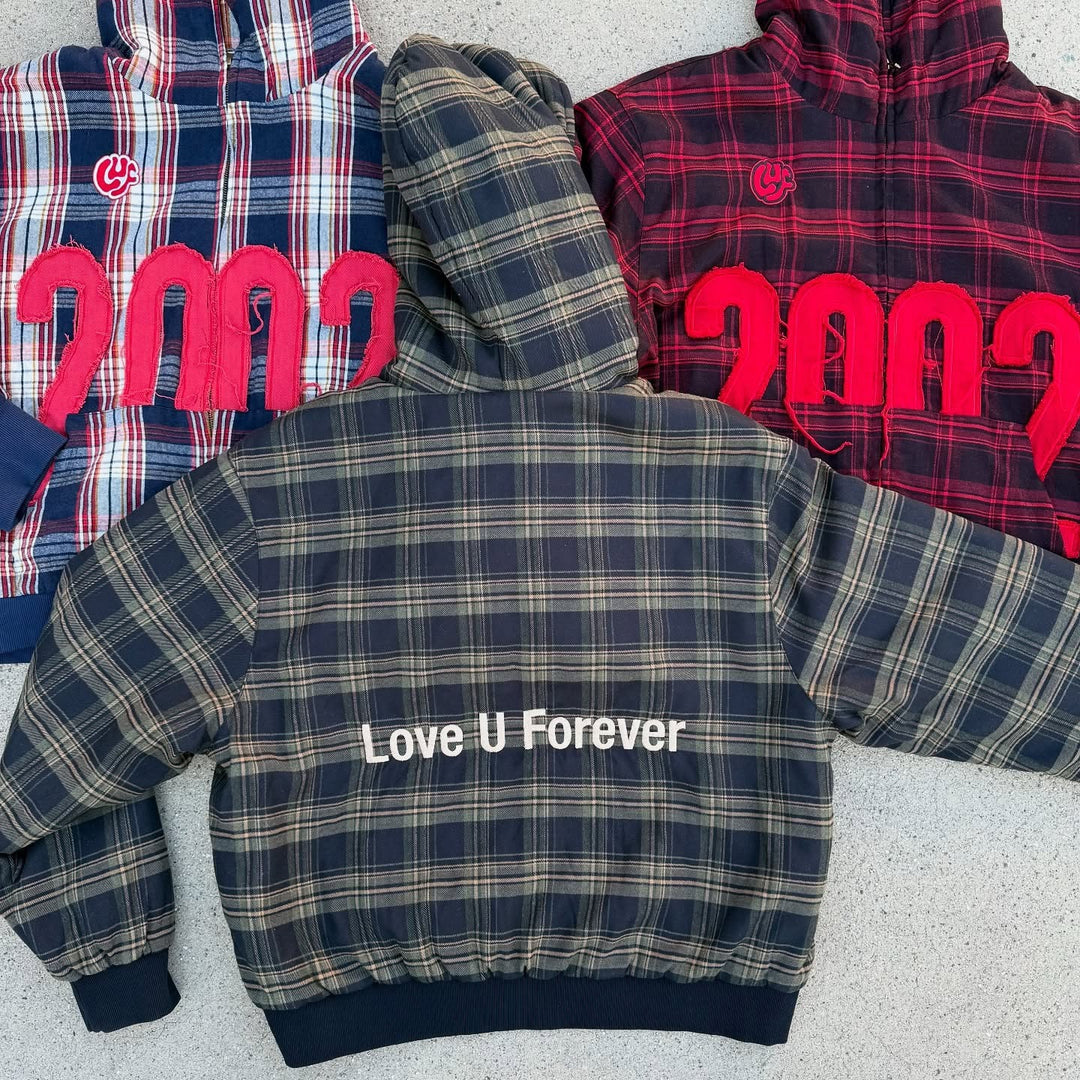 Unisex nan checkered hoodie with frayed year application and ribbed cuffs StylebySassy