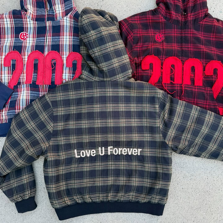 Unisex nan checkered hoodie with frayed year application and ribbed cuffs StylebySassy