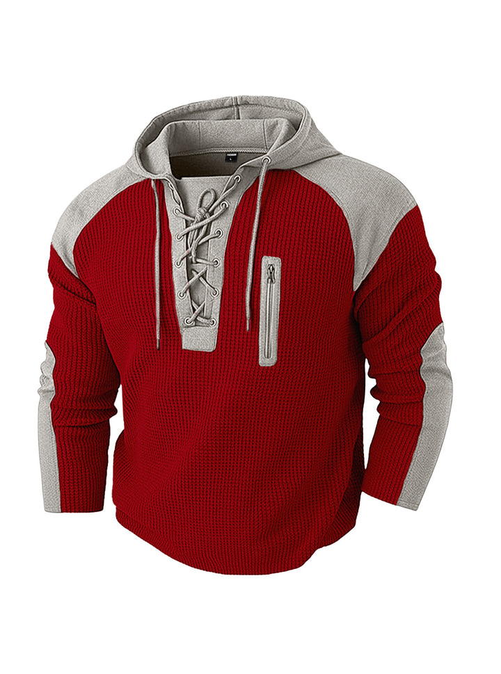 Men's hoodie with lacing trim and vertical zipper chest pocket StylebySassy