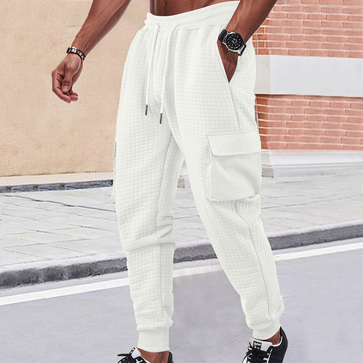 Men's quilted cargo jogging pants with waffle texture, drawstring waist and patch flap pockets StylebySassy