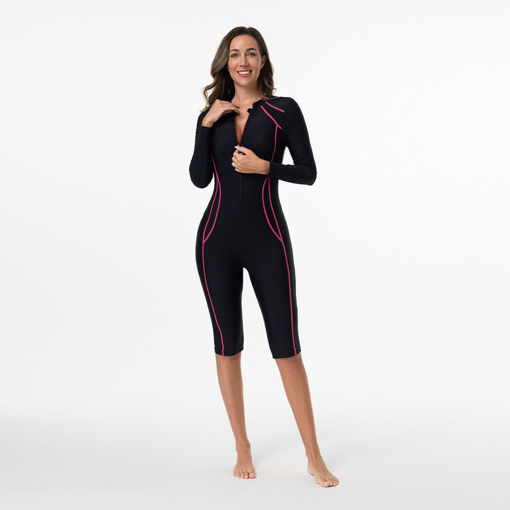 Women’s Sporty Long Sleeve Swimsuit with Zipper StylebySassy