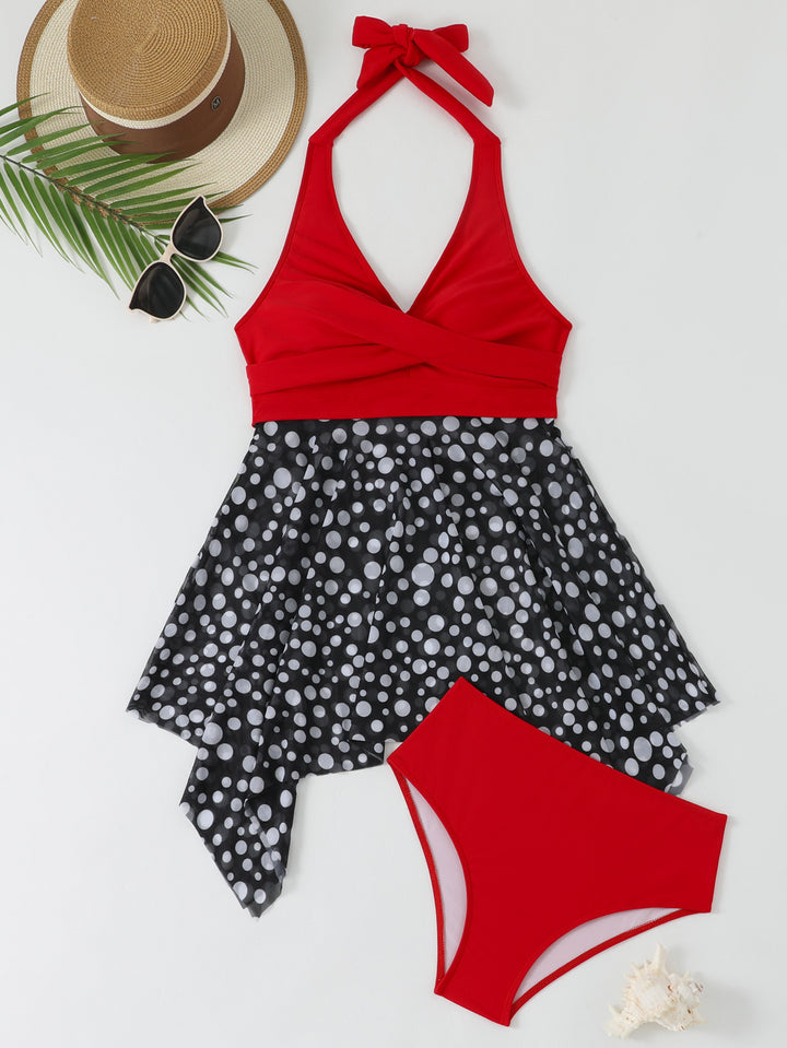 Women's swimsuit with wrap skirt and fashionable polka dots StylebySassy