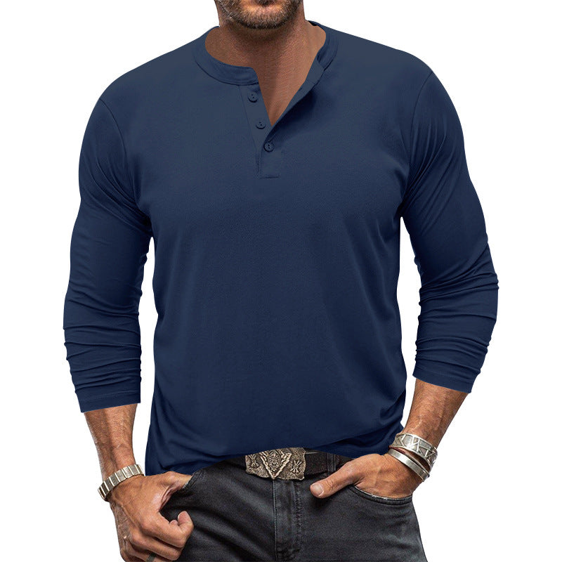 Men's long-sleeved Henley shirt made of elastic cotton blend with button placket and tailored fit StylebySassy