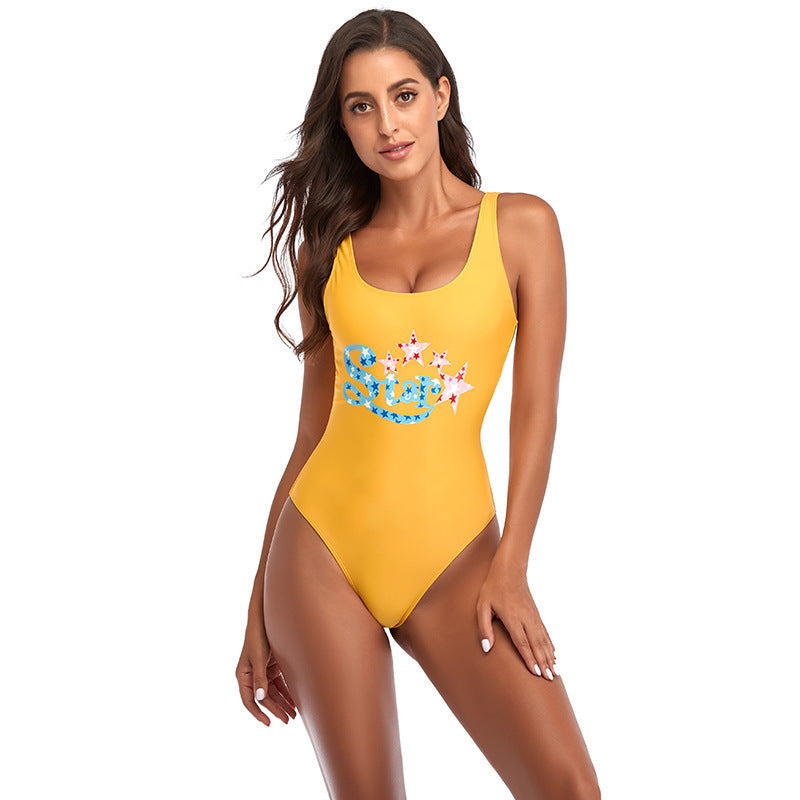 Women's Sporty One-Piece Swimsuit with Fashionable Star Design StylebySassy