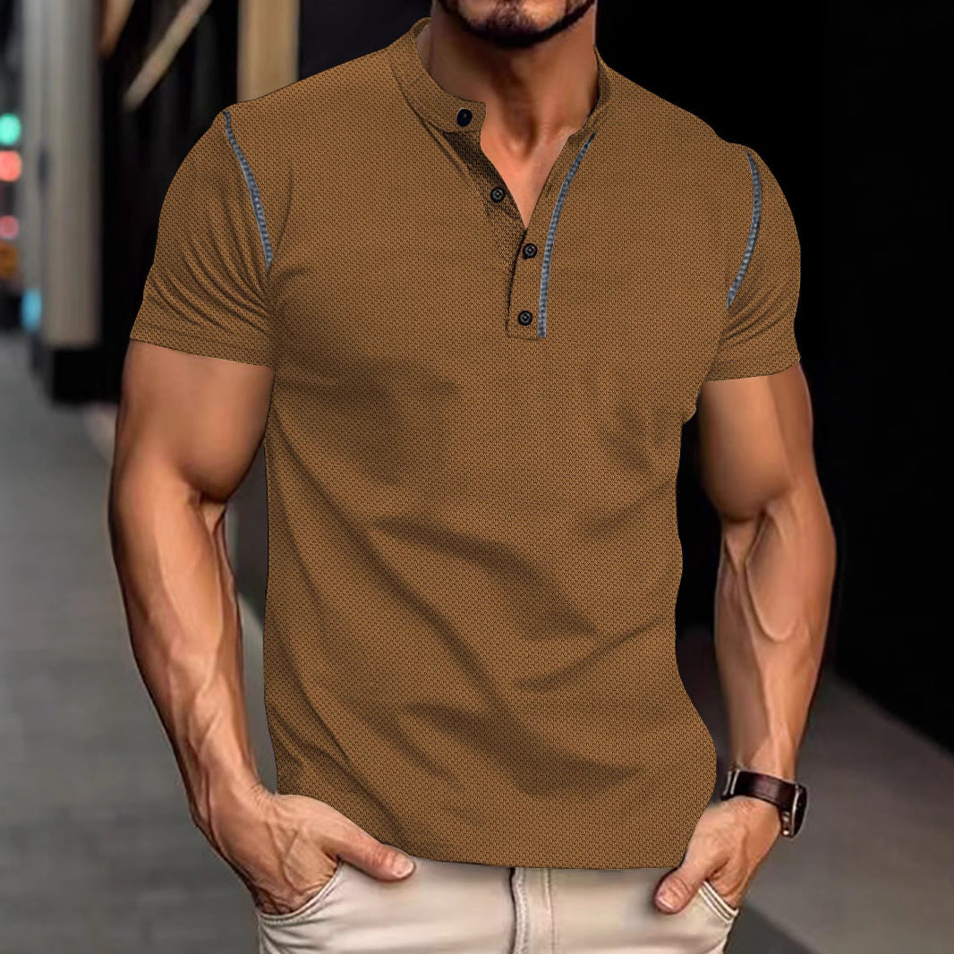 Men's tapered structured polo shirt with stand-up collar and decorative piping StylebySassy