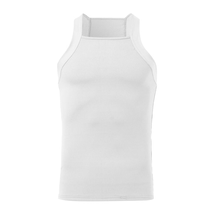 Women's form-fitting ribbed top with high round neckline and wide straps StylebySassy