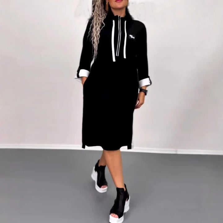 Women’s Nano Hoodie Midi Dress with Hood, Drawstring and Roll-up Cuffs StylebySassy