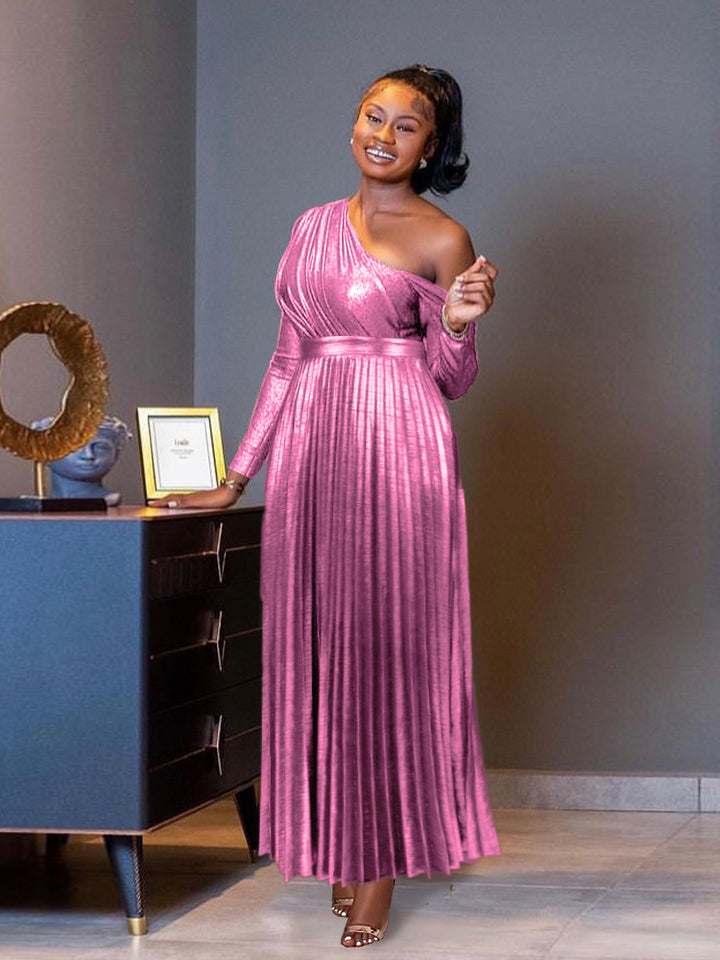 Ladies pleated evening dress with shimmering top StylebySassy