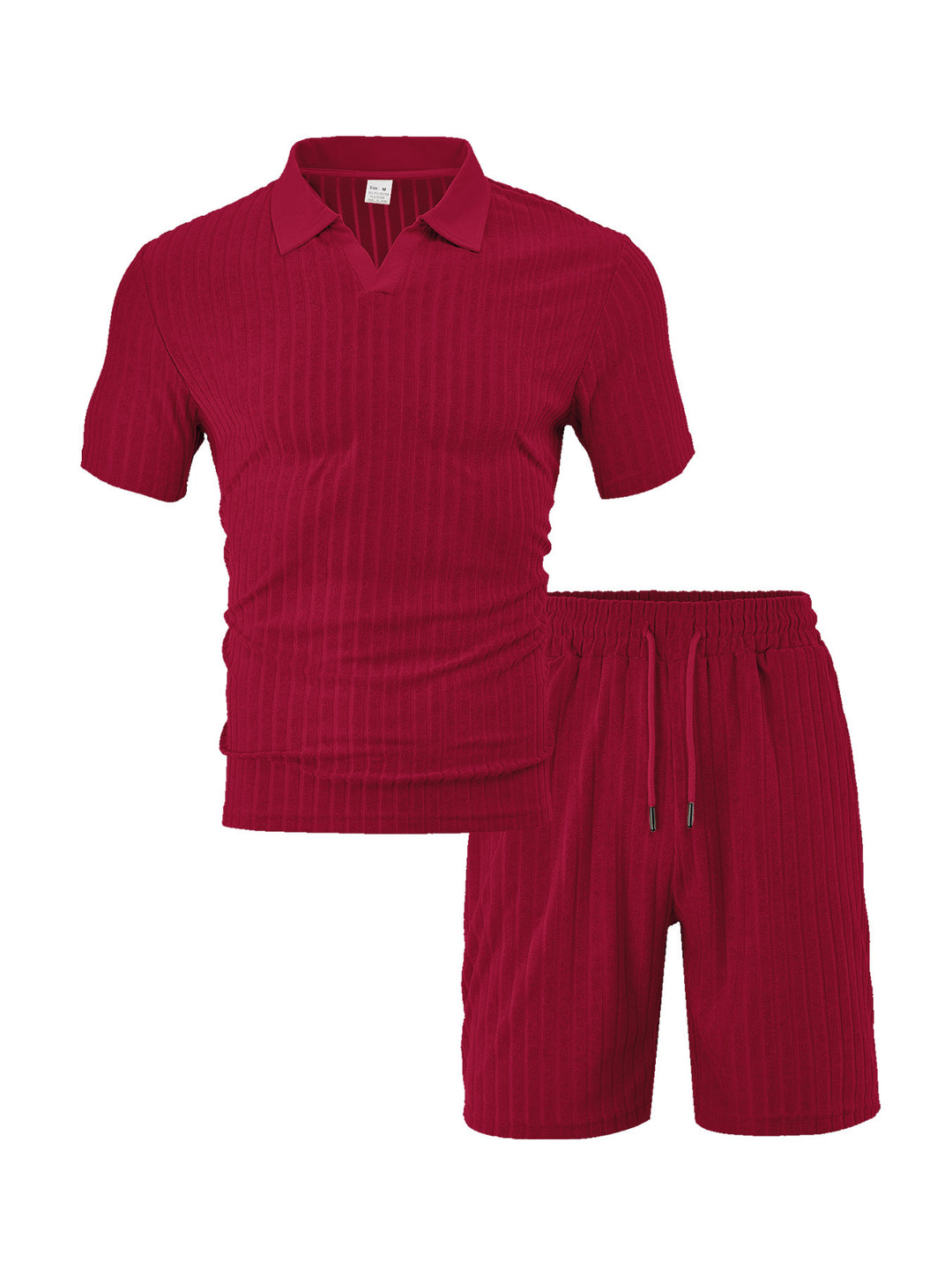 Men's knit lounge ensemble with polo collar V-insert and drawstring bermudas StylebySassy