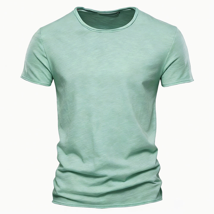 Men's light cotton jersey short-sleeve shirt with V-neck and slim fit StylebySassy