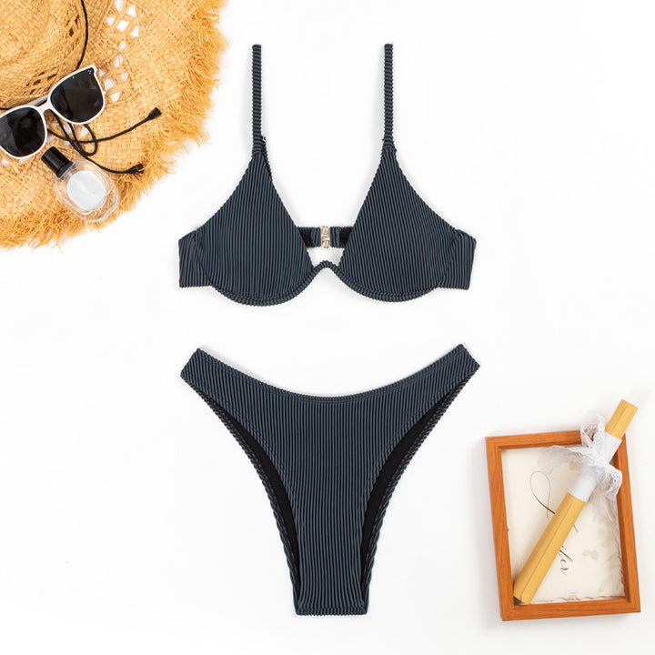 Ladies Triangle Bikini Set with fashionable ribbed design StylebySassy