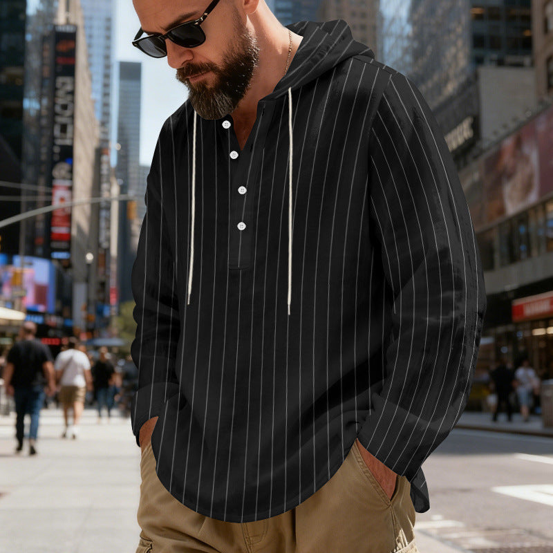Men's hooded shirt with button placket and pinstripes StylebySassy