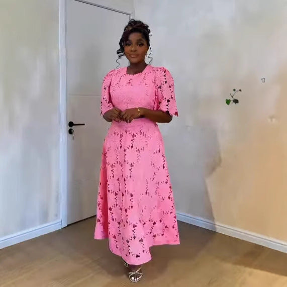 Ladies two-piece guipure lace set with cropped blouse and flared midi skirt StylebySassy
