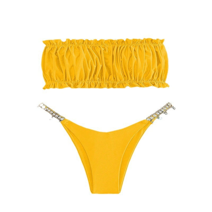 Women's bandeau bikini with voluminous ruffle design and sparkling accents StylebySassy