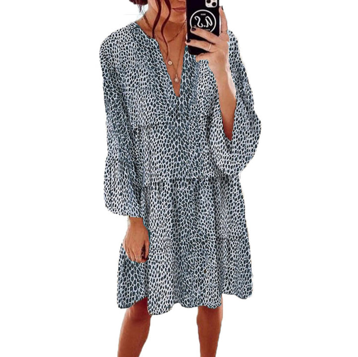 Women's cropped A-line tunic dress with deep V-neck, tiered skirt, and wide batwing sleeves StylebySassy