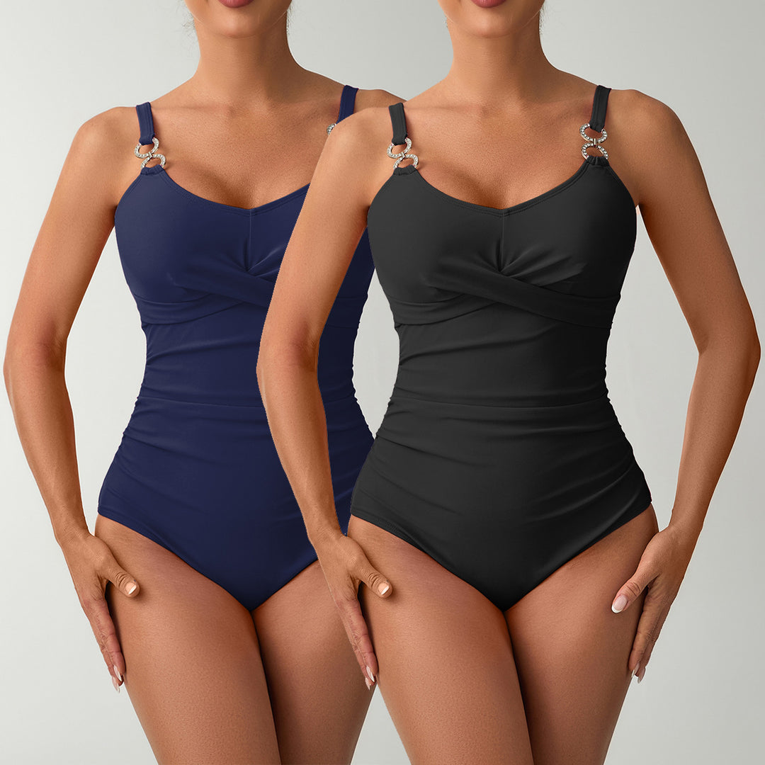 Women's One-Piece Swimsuit with Fashionable Wrap Design and Decorative Carrying Elements StylebySassy