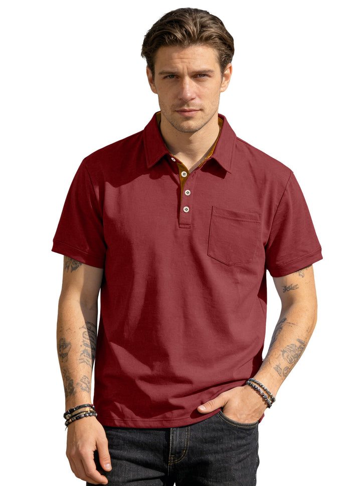 Men's short sleeve polo collar shirt made of textured jersey with chest pocket and contrasting button placket StylebySassy