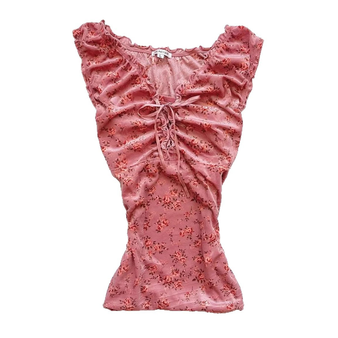 Women's lace top with gathering and floral pattern StylebySassy