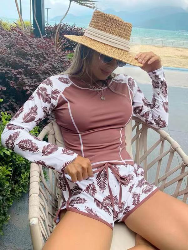 Women Long Sleeve Surf Swimsuit with Floral Pattern StylebySassy