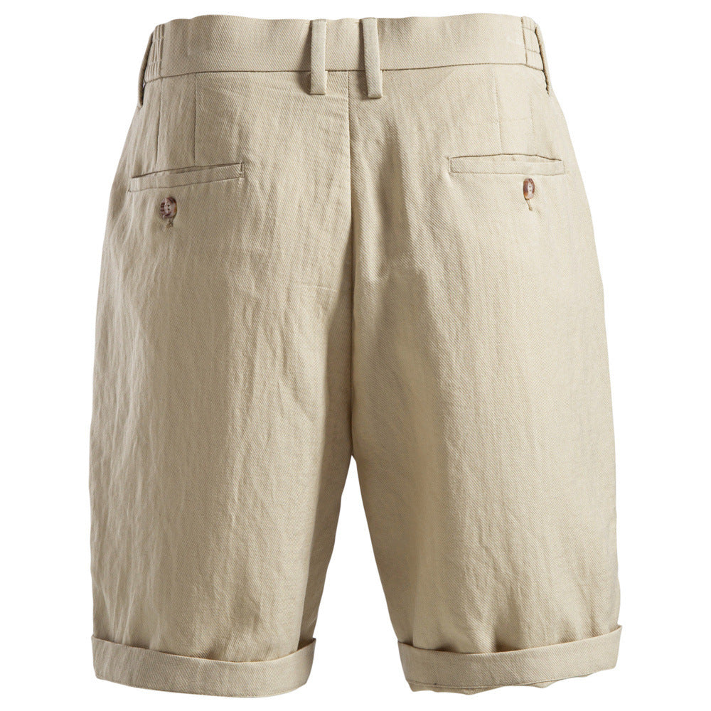Men's casual linen shorts with cuffs and pleats StylebySassy