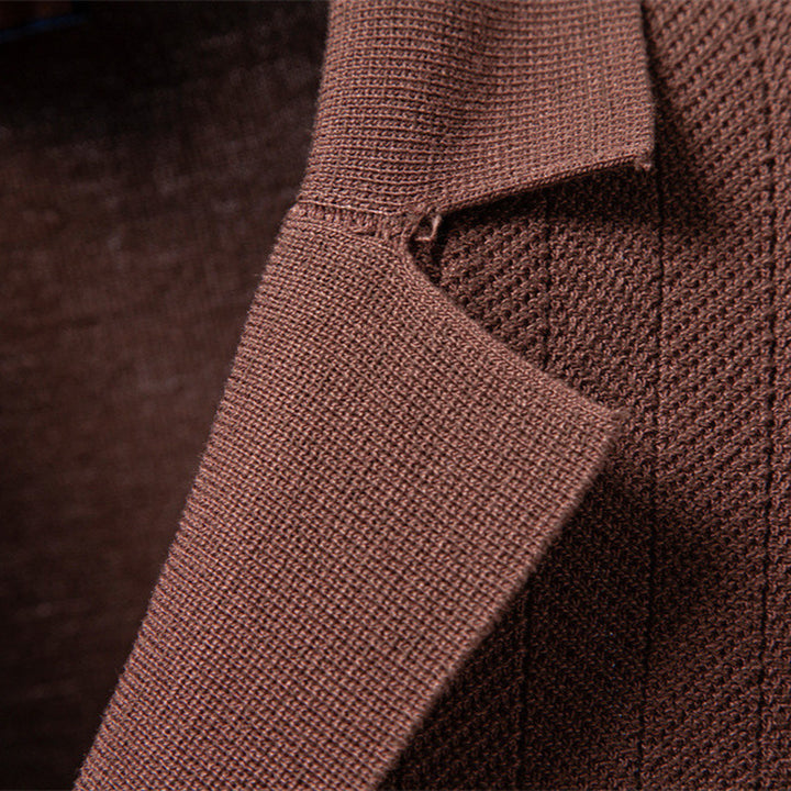 Men's short sleeve knitted cardigan with lapel collar and fine textured knit StylebySassy
