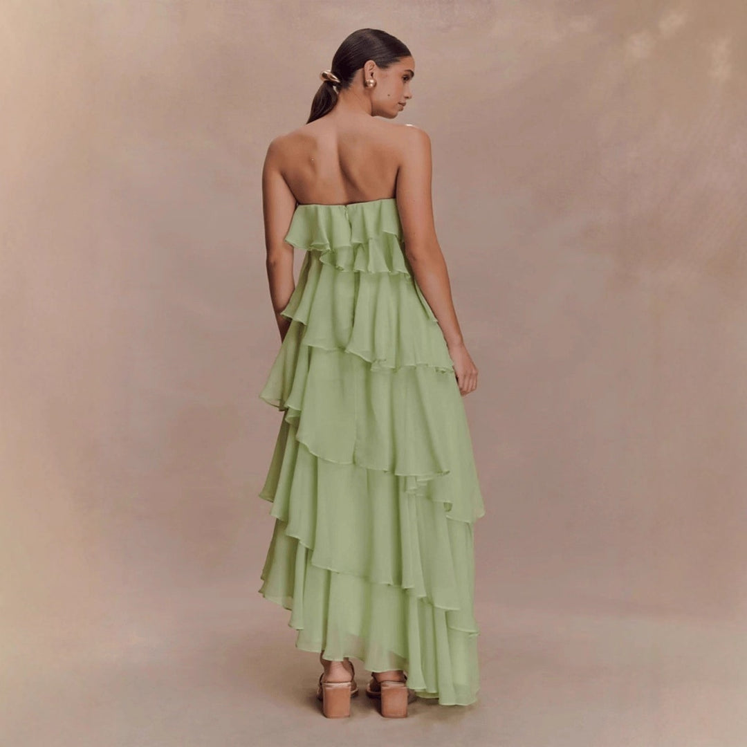 Women Long Ruffle Summer Dress with Gathered Details StylebySassy