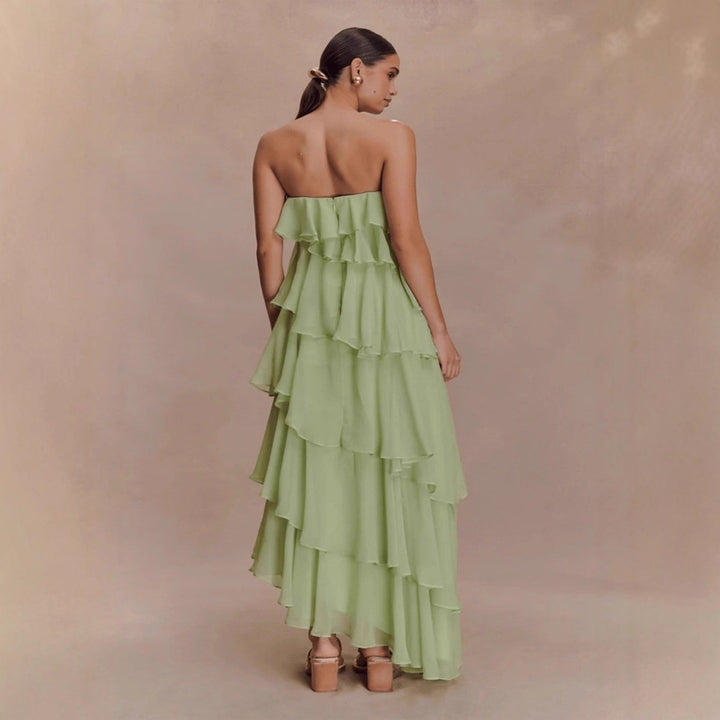 Women Long Ruffle Summer Dress with Gathered Details StylebySassy