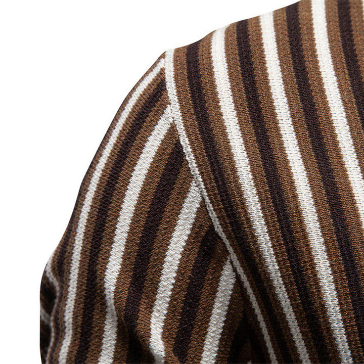 Men's striped knit polo shirt short sleeve made of fine cotton blend with polo collar and ribbed cuffs StylebySassy