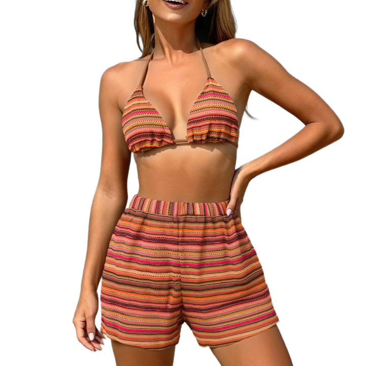 Women's Triangle Bikini with Ruffle Details and Casual Shorts StylebySassy