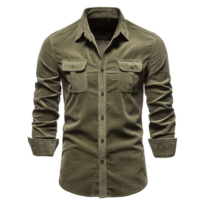 Men's long-sleeved cord shirt with applied breast pockets and Kent collar StylebySassy