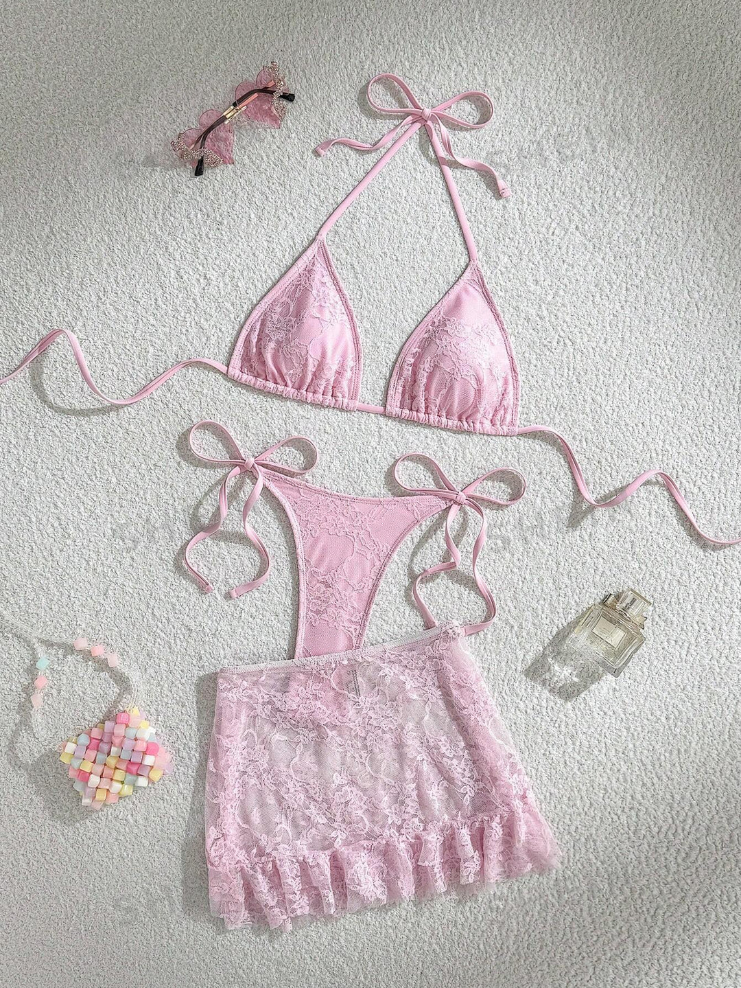 Ladies Lace Bikini with Floral Design and Flowing Skirt StylebySassy