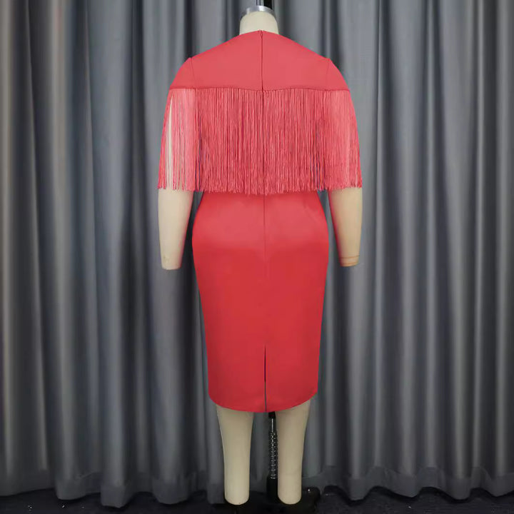 Women's Figure-Hugging Dress with Fringe Detail StylebySassy