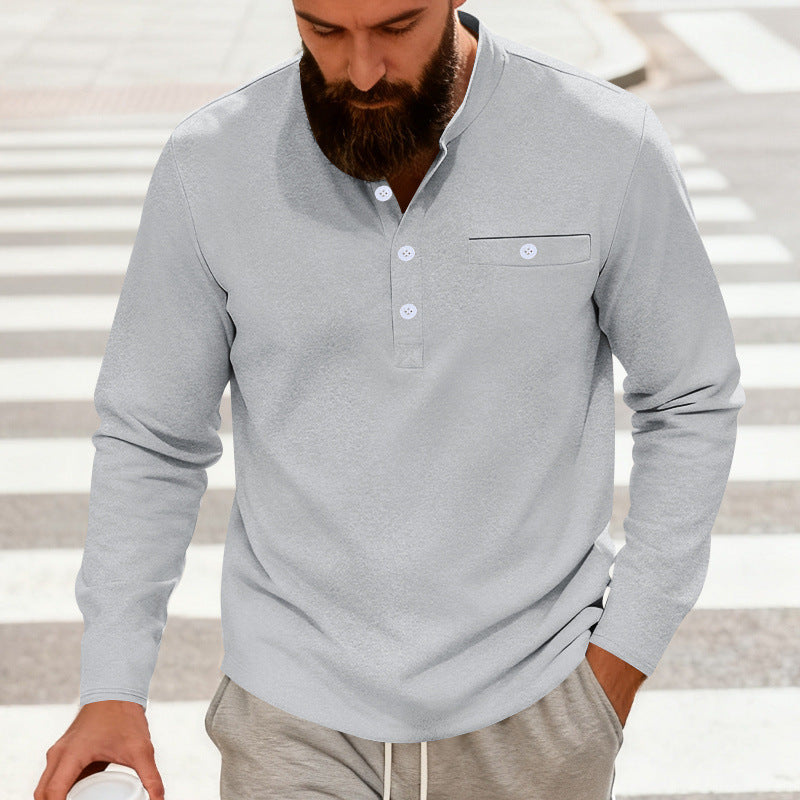 Men's casual long-sleeve Henley shirt made of cotton blend with chest pocket StylebySassy