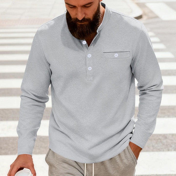 Men's casual long-sleeve Henley shirt made of cotton blend with chest pocket StylebySassy