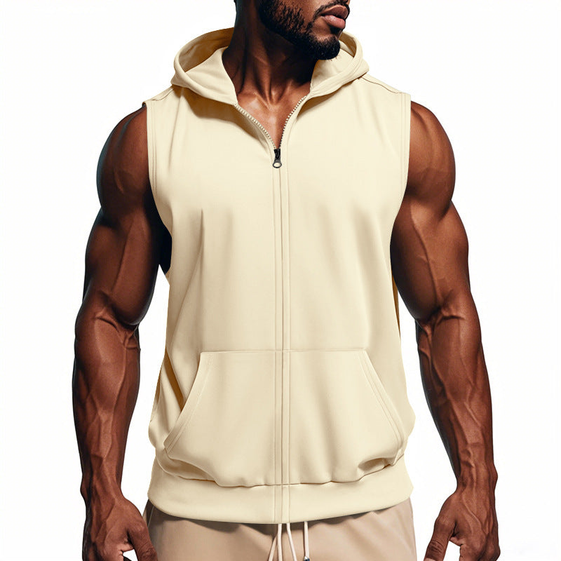 Men's sleeveless zip hooded vest with kangaroo pocket and athletic cut StylebySassy