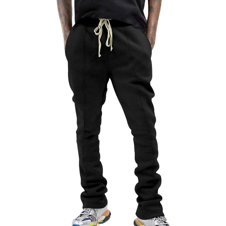 Men's slim-fit casual pants with drawstring, decorative seams, and side contrast stripe StylebySassy