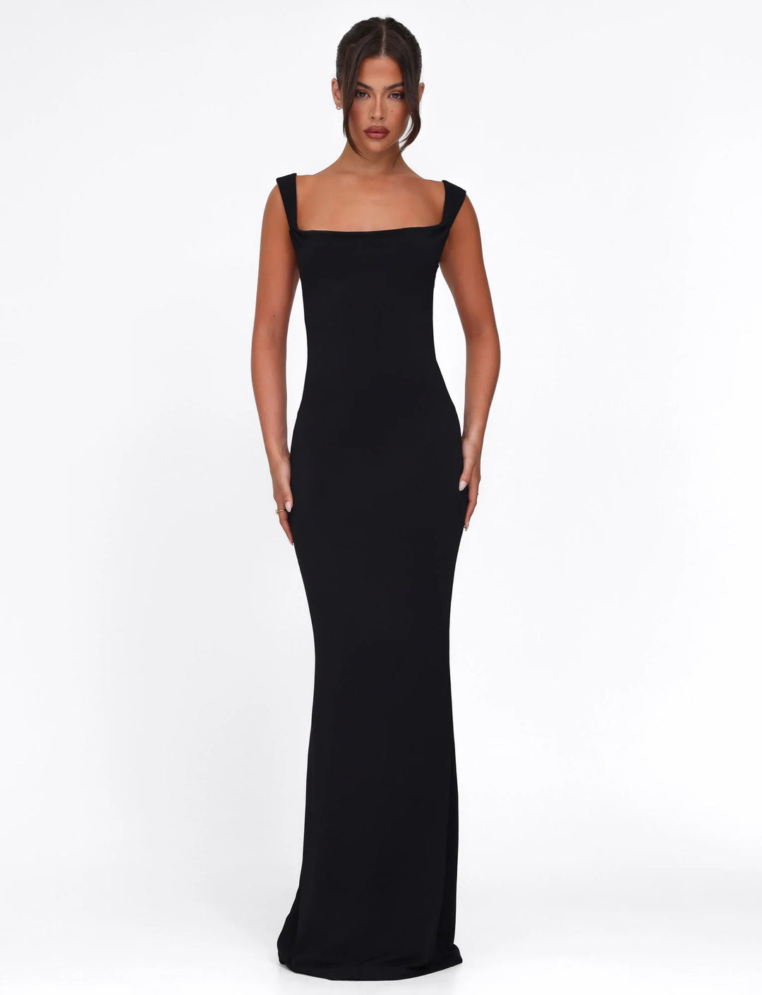 Women's body-hugging evening dress with square neckline and wide straps StylebySassy