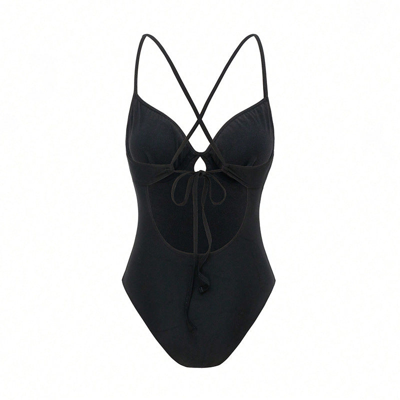 Women One-Piece Swimsuit with Decorative Ruffle Hem and V-Neck StylebySassy