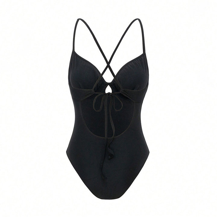 Women One-Piece Swimsuit with Decorative Ruffle Hem and V-Neck StylebySassy