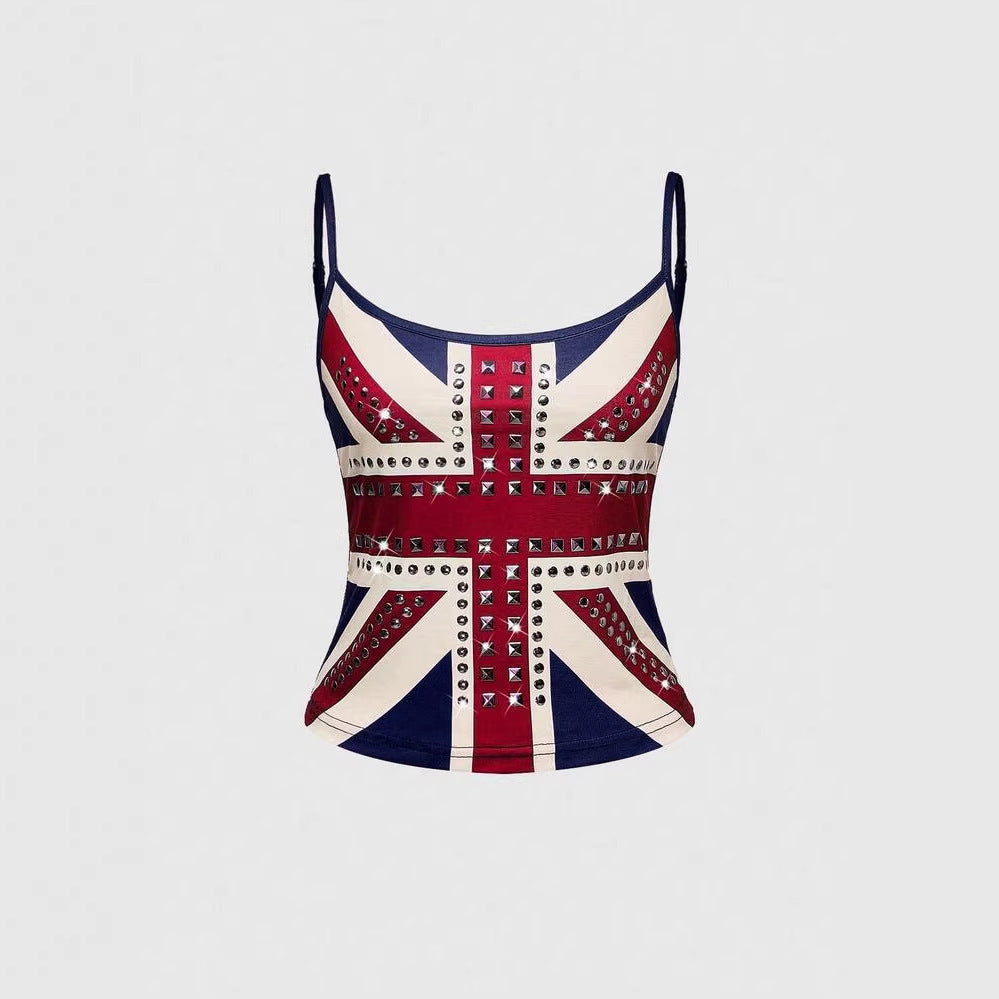 Women's tank top with stylish Union Jack design and studs StylebySassy