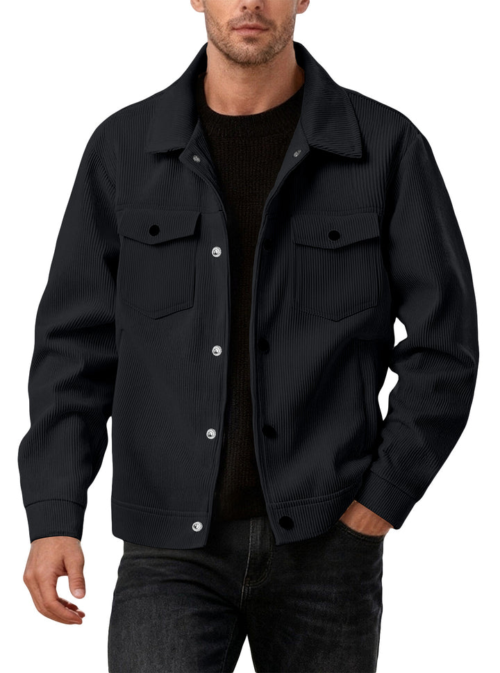 Men's cord jacket in the classic work jacket style with snap buttons and chest pockets StylebySassy