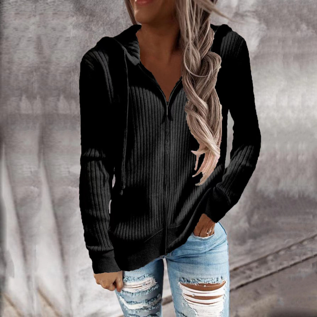 Women's knitted hooded zip hoodie with half zipper and kangaroo pockets StylebySassy
