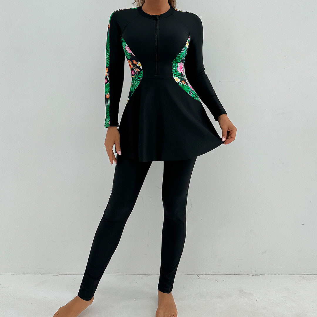 Women's Sporty Long Sleeve Swimming Suit with Flattering Skirt StylebySassy