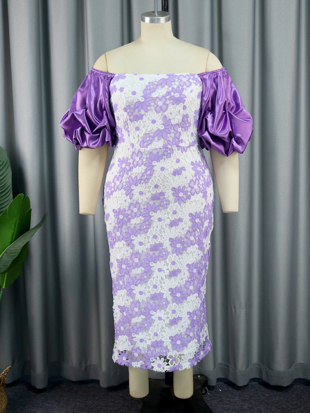 Women's Elegant Lace Dress with Voluminous Puff Sleeves StylebySassy