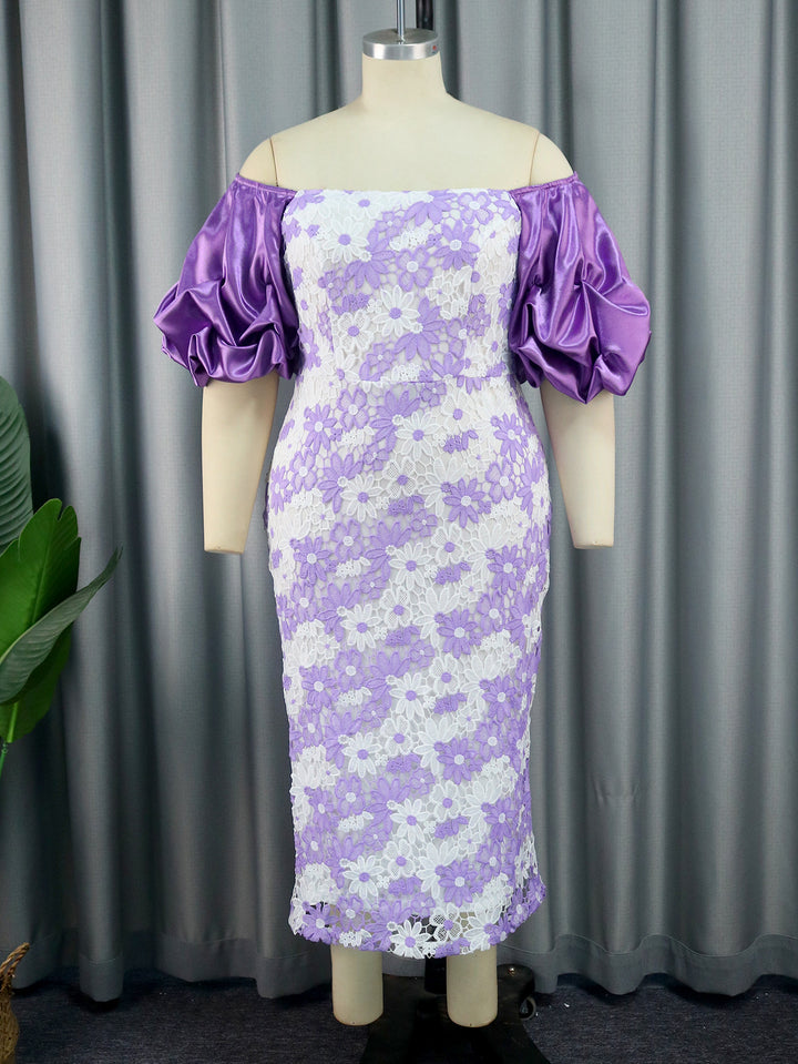 Women's Elegant Lace Dress with Voluminous Puff Sleeves StylebySassy